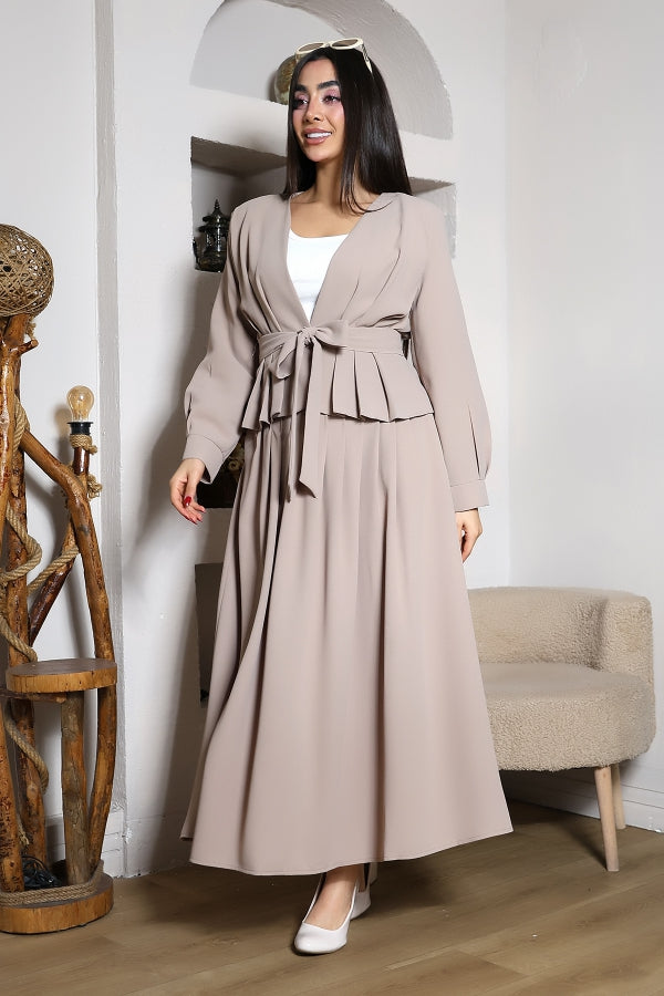 KEMER DETAYLI BLUZ ETEK TAKIM